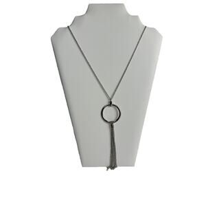 Banana Republic XOXO Silver Chain‎ Hoop Tassel Long Necklace NWT